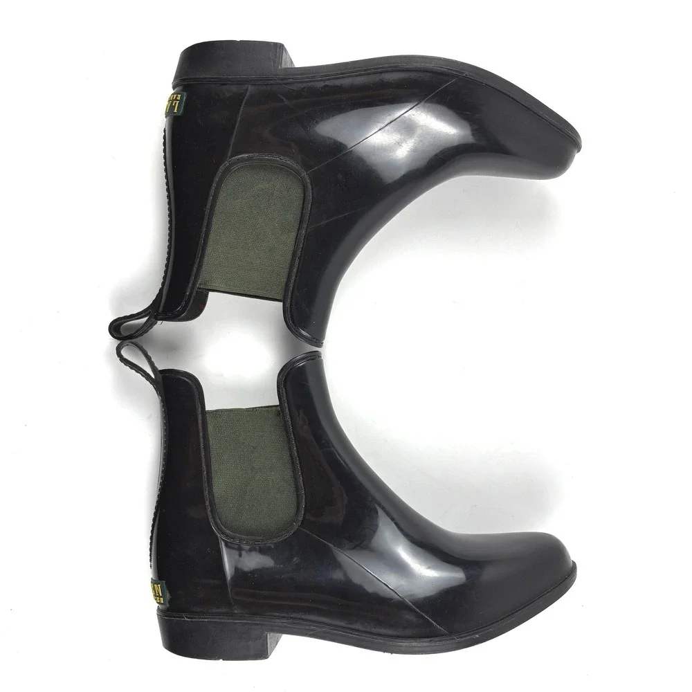 Lauren‎ Ralph Lauren Tally Rain Boots Womens 8 Black Glossy Chelsea Ankle